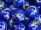 VAN GOGH Blue/Yellow Swirl Glass Marbles 22mm (7/8 inch) SHOOTER Taw (Lot of 5)